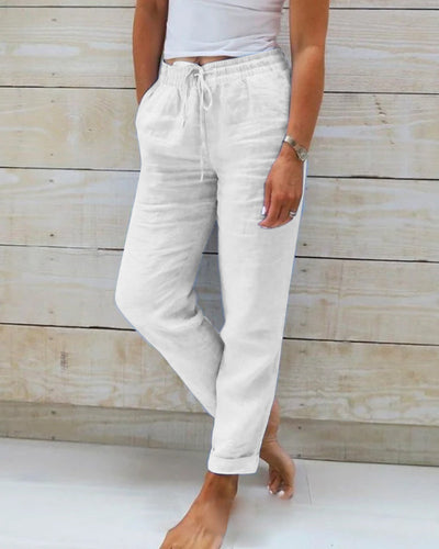 Pants with elastic waistband in cotton and linen