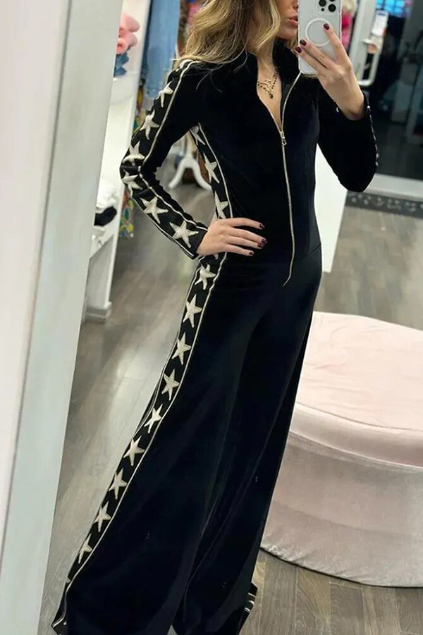 Star-print Velvet Wide-leg Jumpsuit