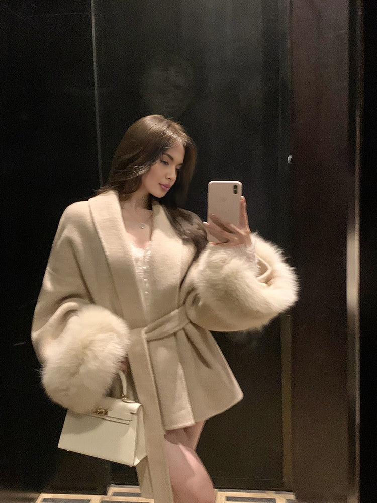 Luxe Fur-Trimmed Wrap Coat