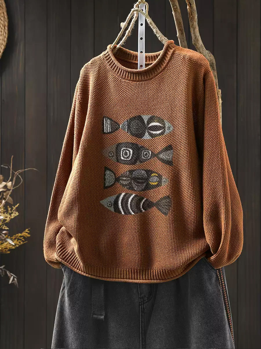 Artsy Fish Print  Sweater