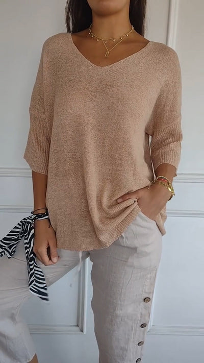 Plain knit V-neck top