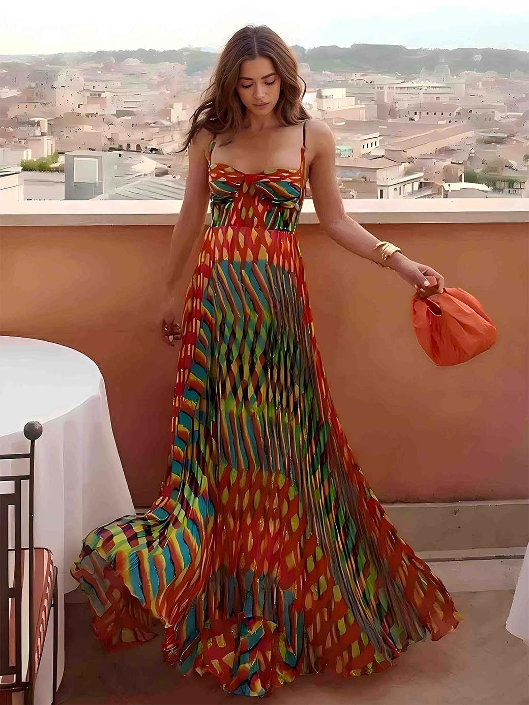 Elegant Personalized Painted Print A-Line Maxi Dress