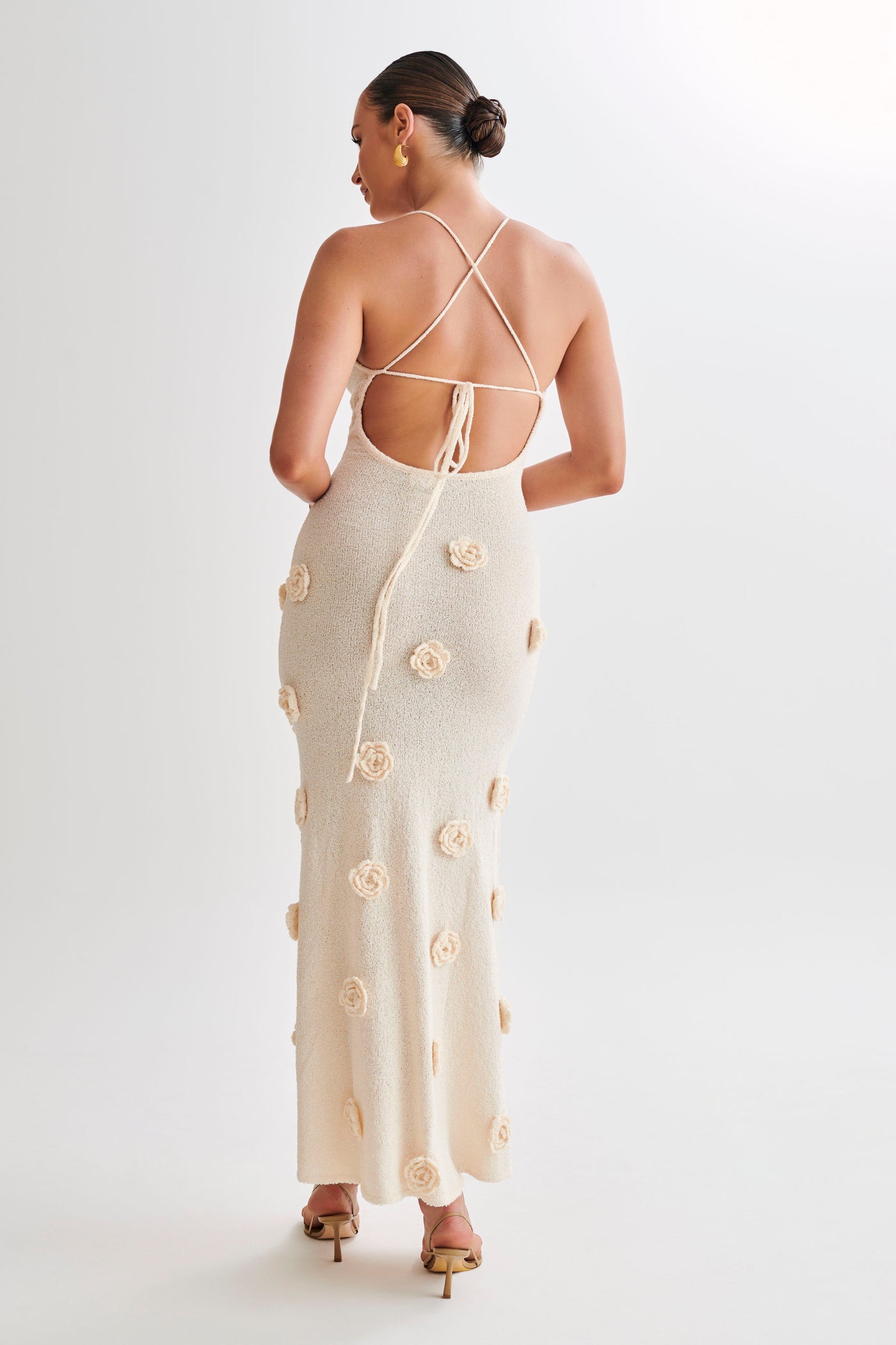 Suki Knit Maxi Dress With Flowers - Nude