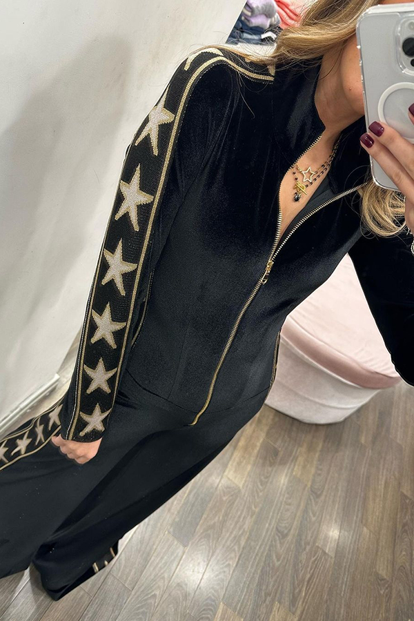 Star-print Velvet Wide-leg Jumpsuit