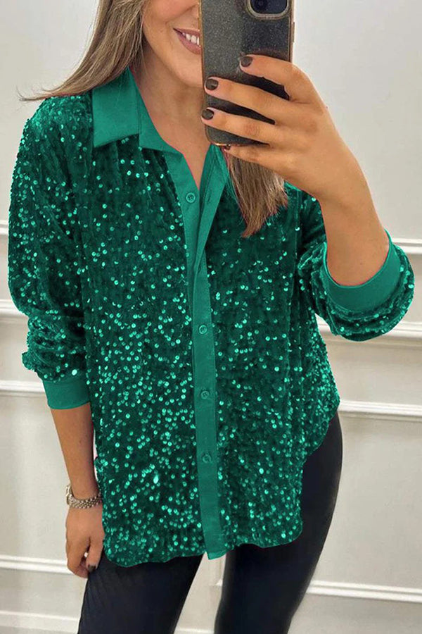 Sequin Glam Button-Up Shirt