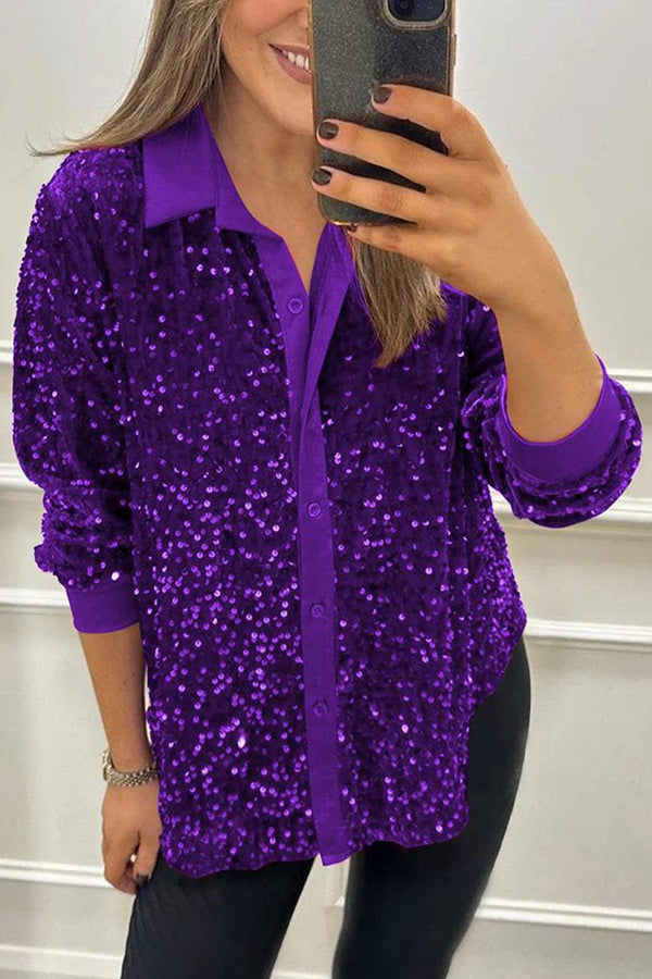 Sequin Glam Button-Up Shirt