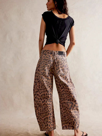 Leopard Print Barrel Jeans