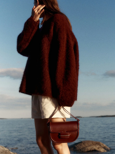 Fluffy burgundy knit sweater