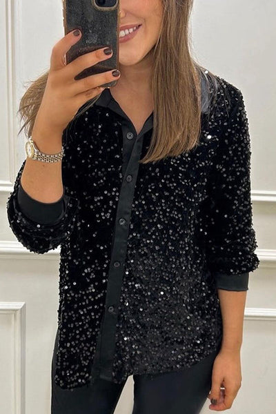 Sequin Glam Button-Up Shirt