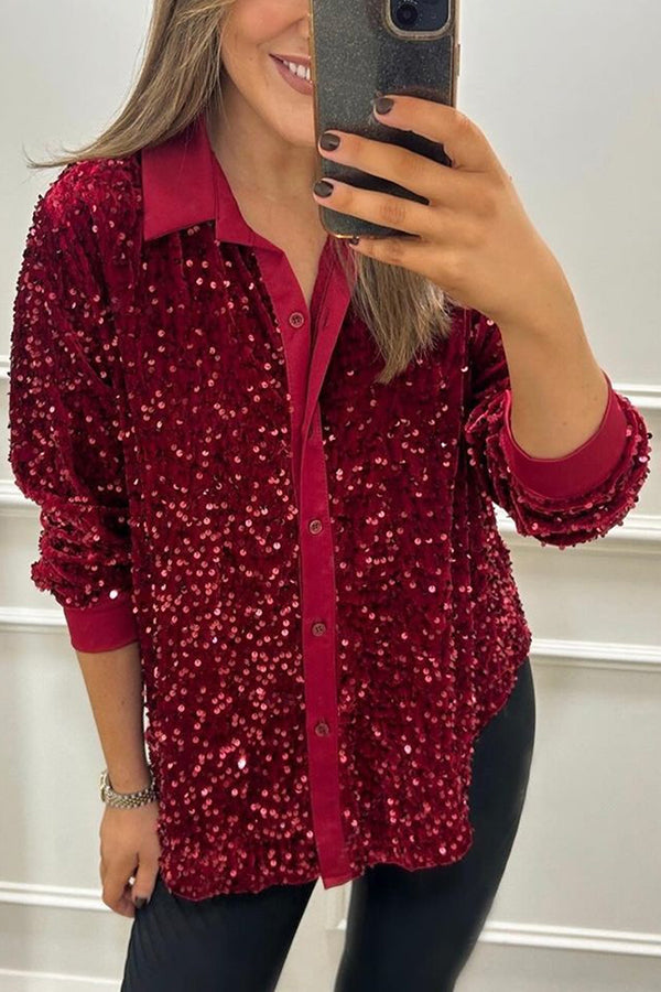 Sequin Glam Button-Up Shirt