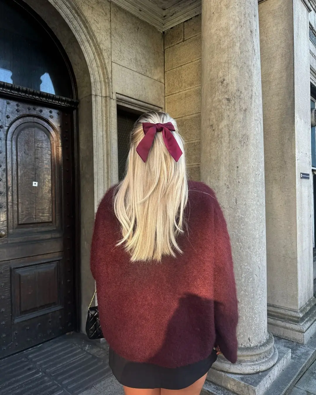 Fluffy burgundy knit sweater