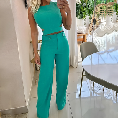 Chic crop top & high-waisted long pants set