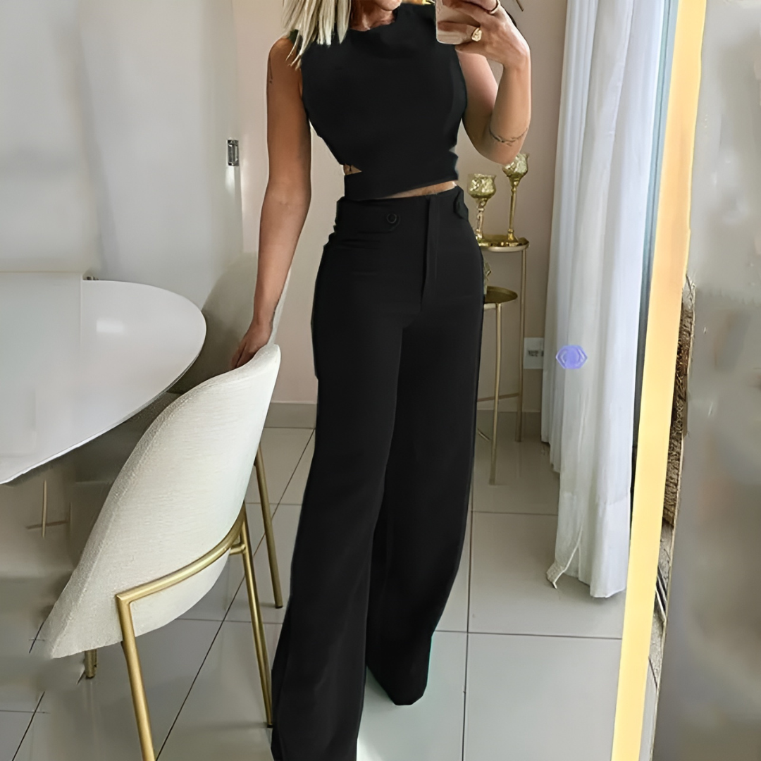 Chic crop top & high-waisted long pants set