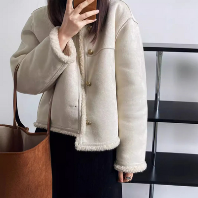 Shearling Trim Suede Jacket