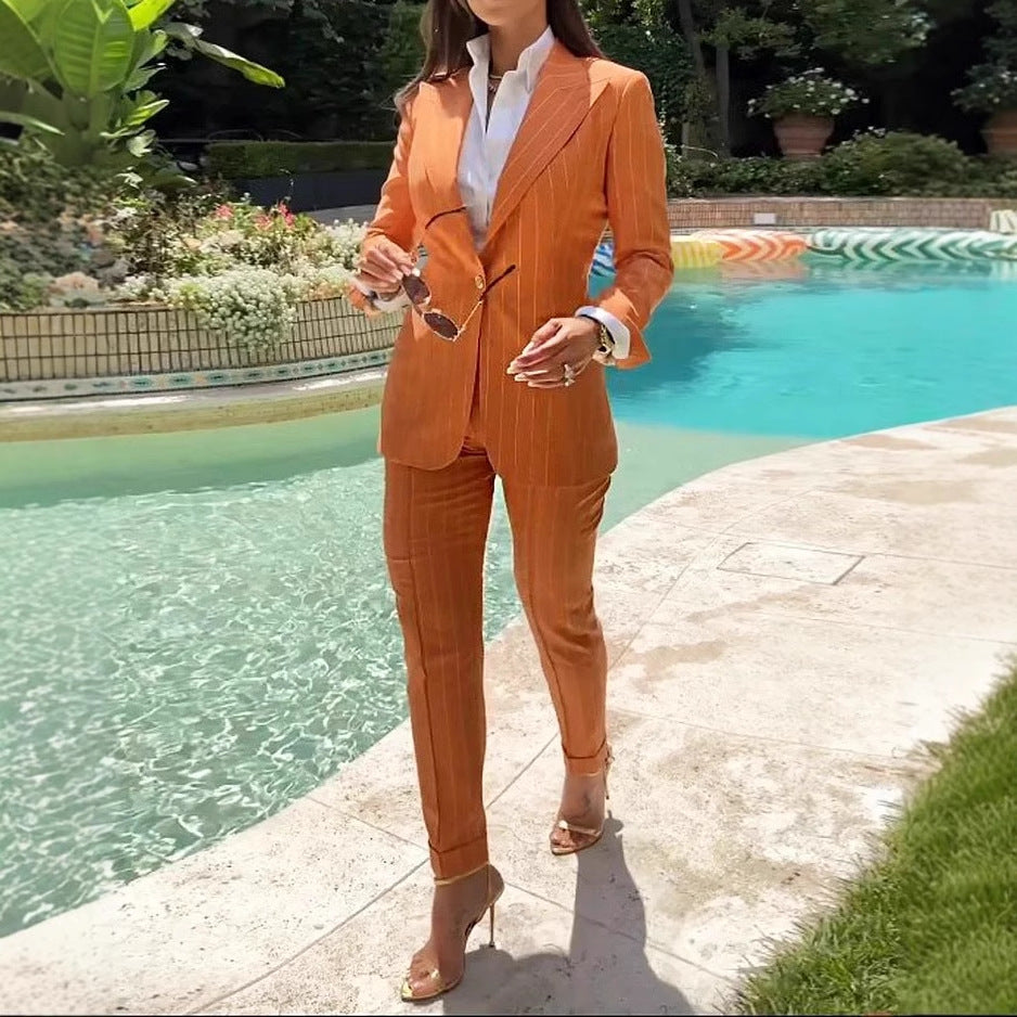 Amber Pinstripe Power Suit