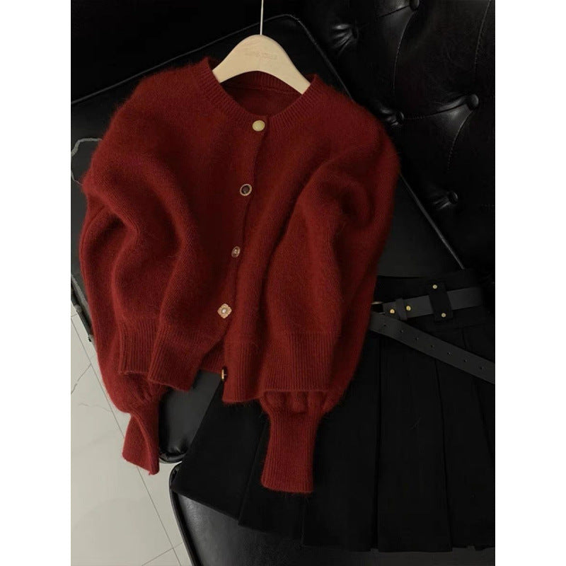 Burgundy Mohair Button Cardigan