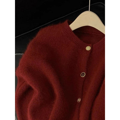 Burgundy Mohair Button Cardigan