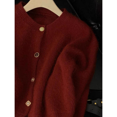 Burgundy Mohair Button Cardigan