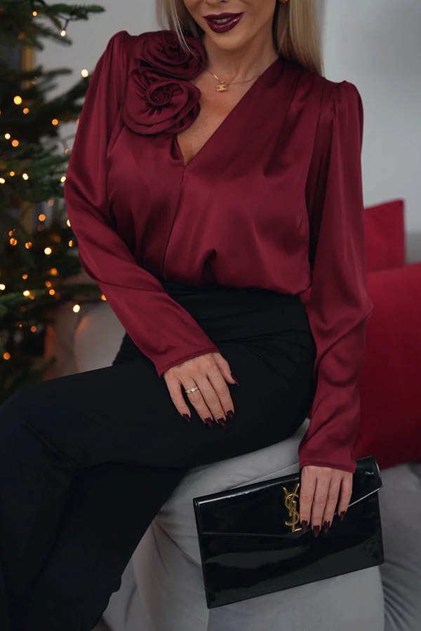 Elegant Satin Blouse with Floral Detail