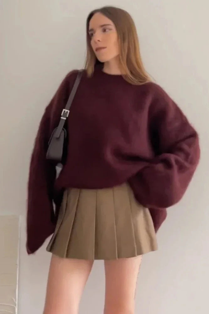 Fluffy burgundy knit sweater