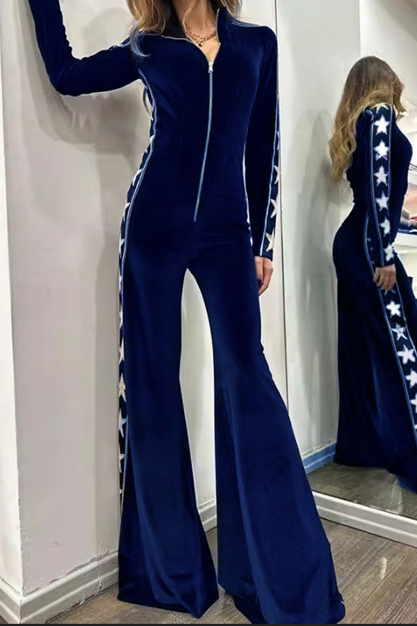 Star-print Velvet Wide-leg Jumpsuit