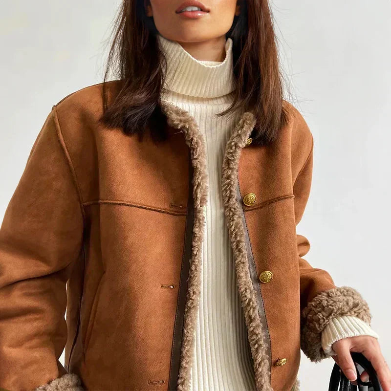 Shearling Trim Suede Jacket