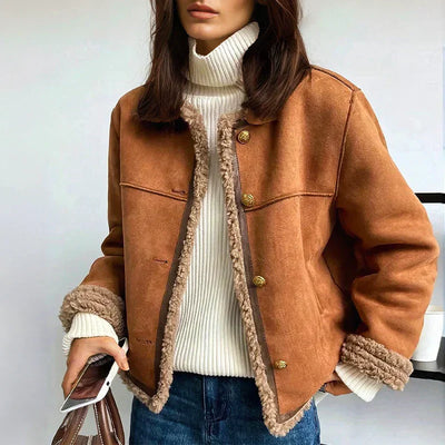 Shearling Trim Suede Jacket