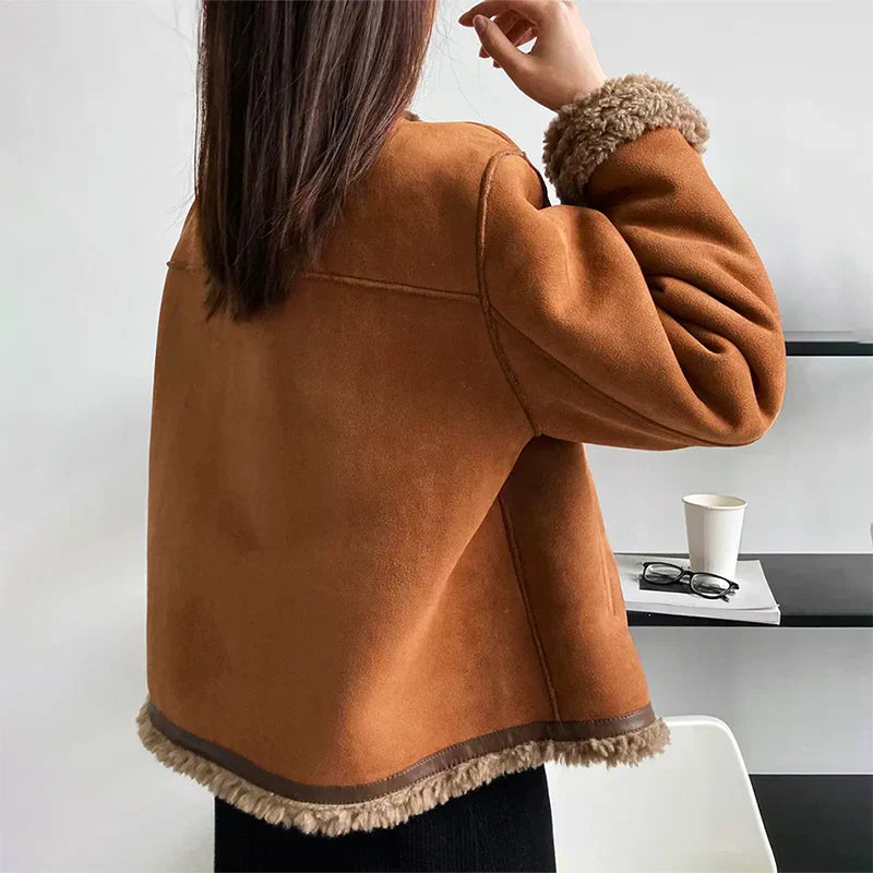 Shearling Trim Suede Jacket