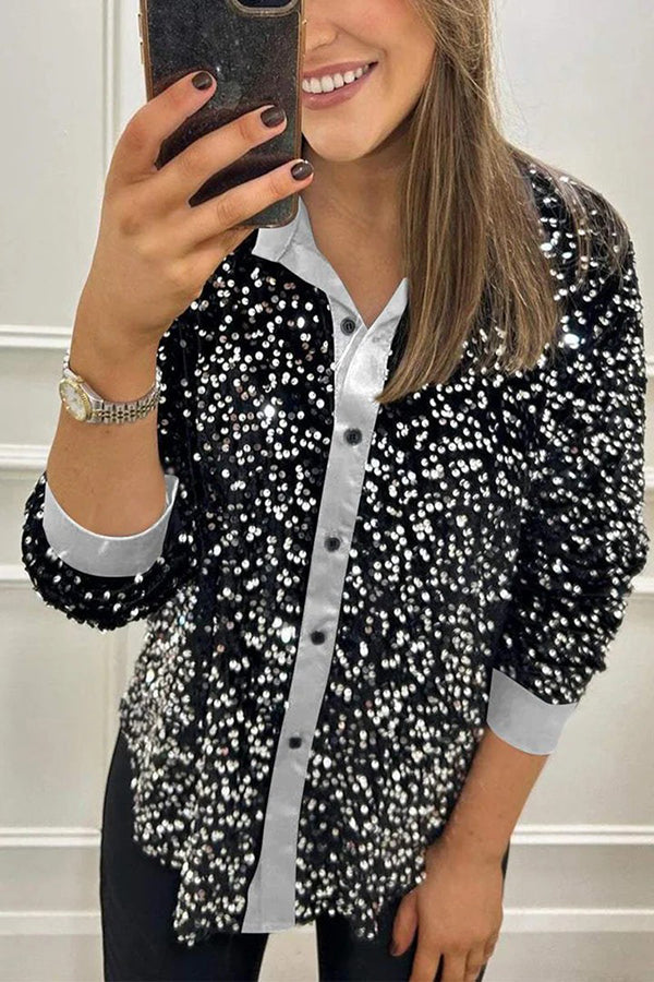 Sequin Glam Button-Up Shirt