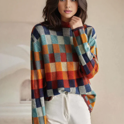 Sweater cashmere Colorful Checkerboard