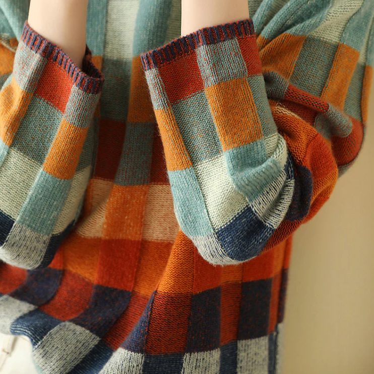 Sweater cashmere Colorful Checkerboard