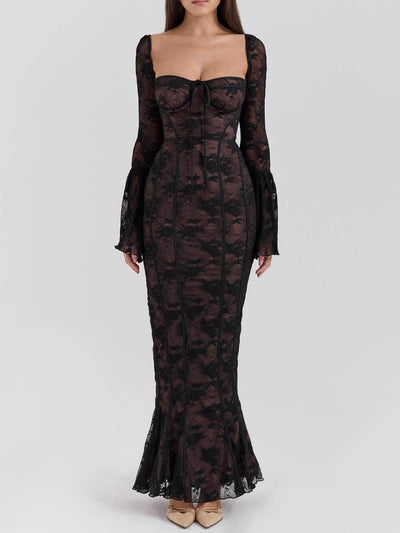 Black Long Sleeve Lace Maxi Dress