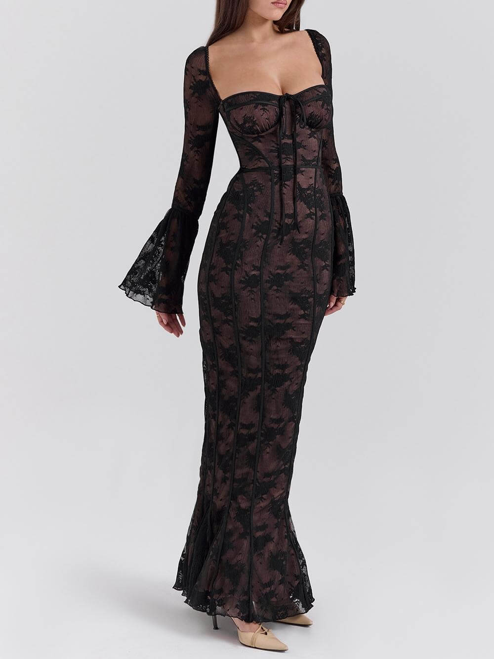 Black Long Sleeve Lace Maxi Dress