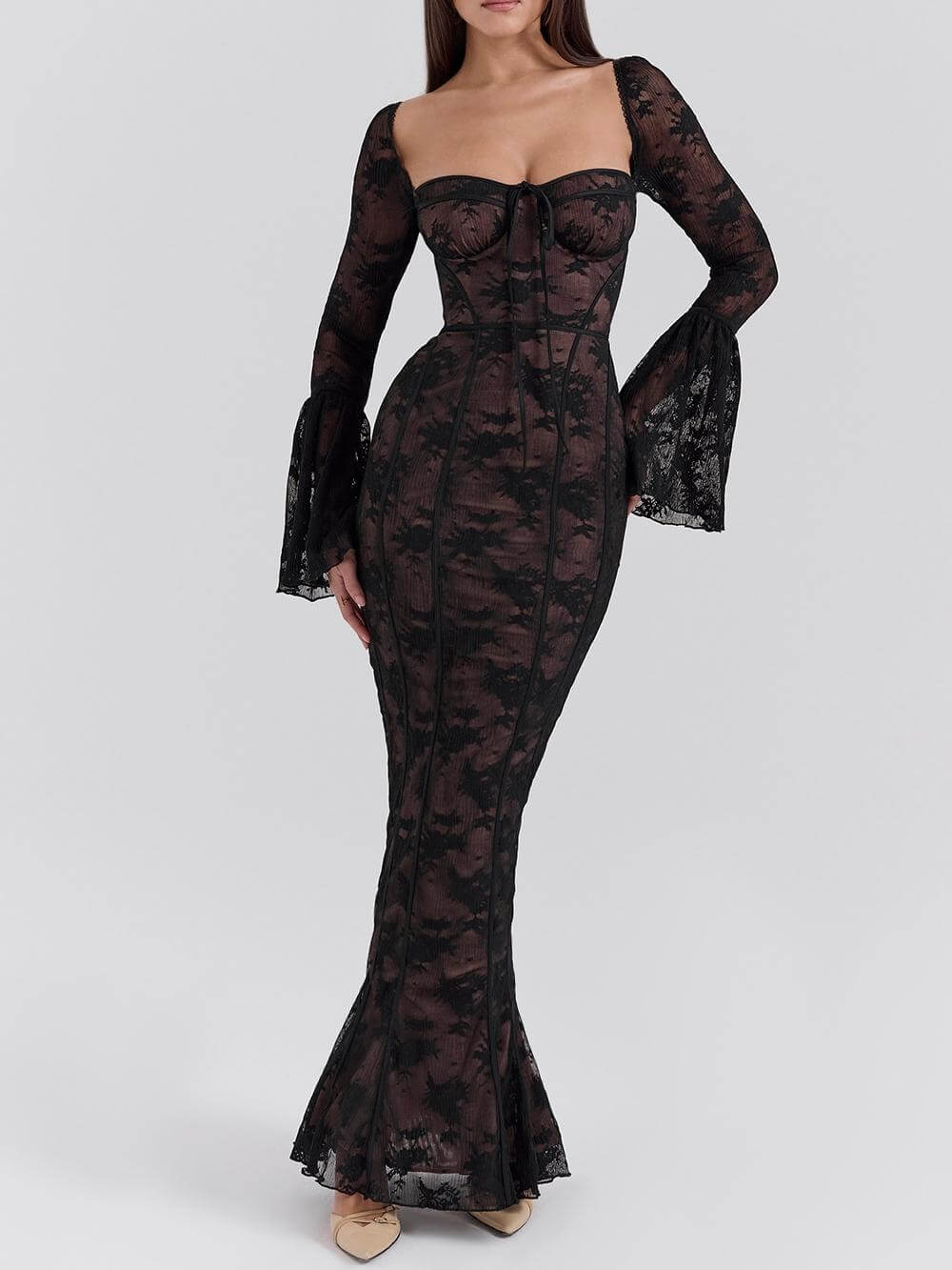 Black Long Sleeve Lace Maxi Dress