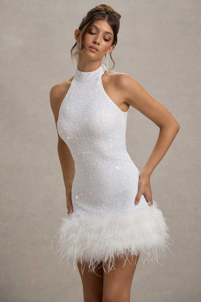 Lumi | Sequin Feather Trim Mini Dress